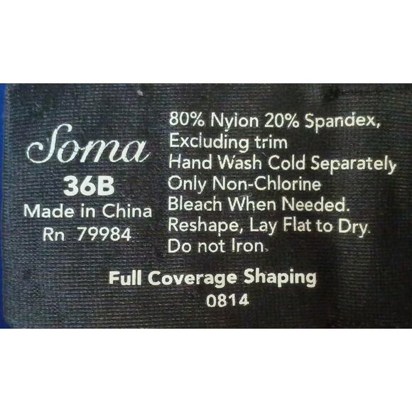 Soma 36B Black Full Coverage Shaping Underwire Stretch Back Closure Bra - Picture 7 of 7